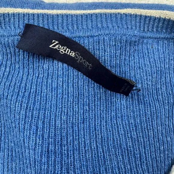 Zegna Sport Blue Cotton Cashmere Crewneck Sweater Men's Size Large (44)